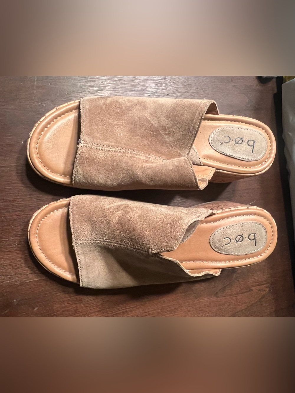 b.o.c. Suede Slide Mules in Taupe
